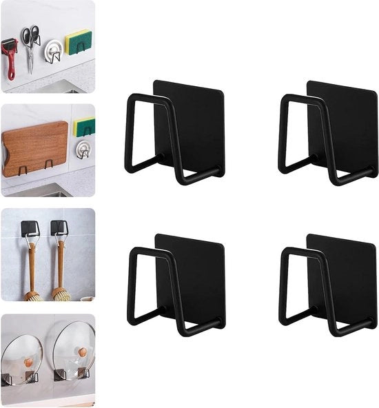 Supporti per asciugamano autofissanti 4 pezzi - Maniglie per asciugamani senza perforazione - Organizzazione per doccia in bagno - Impermeabili - Nero supporti per asciugamani doccia magnetici
