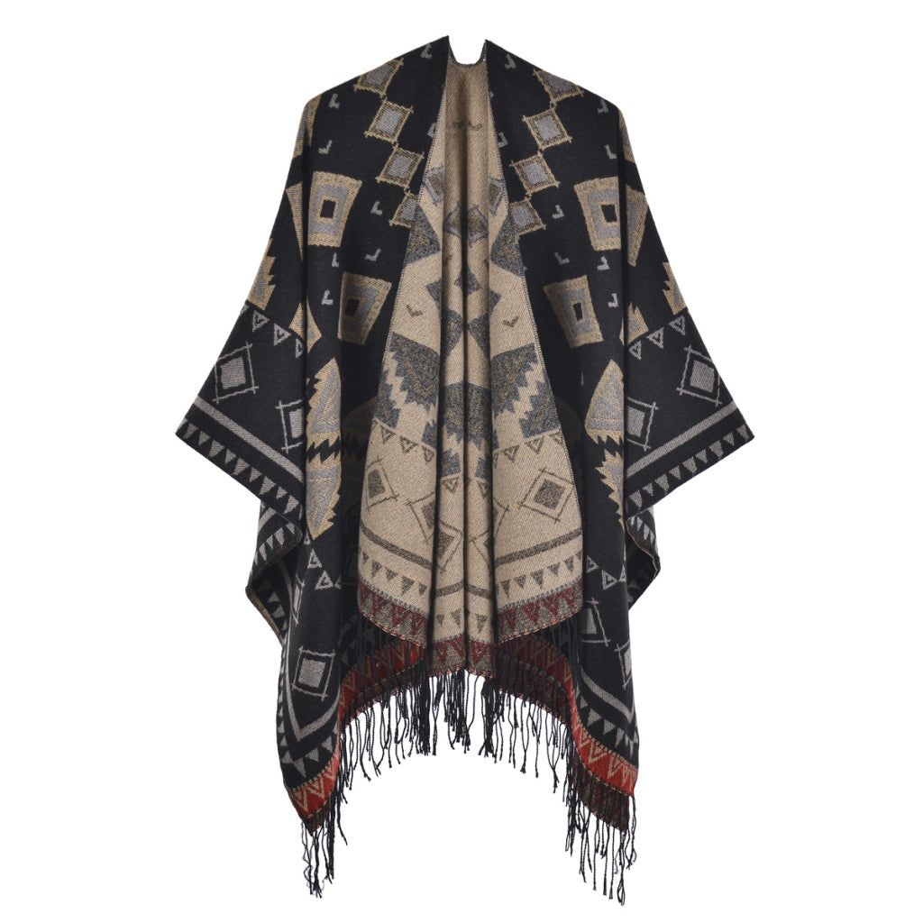 Nuovo scialle da donna in cashmere con spacco e nappe boh¨¦mien.
