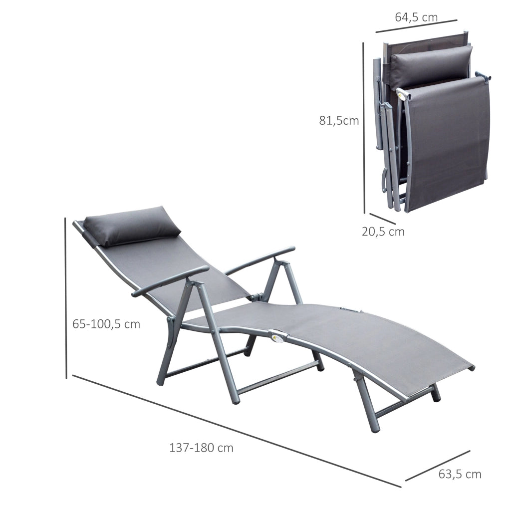 Poltrona da giardino pieghevole con schienale regolabile ¨C zephmum ¨C grigio 137x63.5x100.5 cm