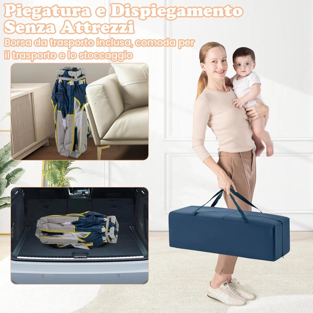 Box per Bambini 150 x 150 cm, Recinto per Neonati Pieghevole in Tessuto Oxford con Rete Traspirante, Centro Attività con 50 Palline, 4 Pezzi Anelli e Borsa (Blu, 150 x 150 cm)