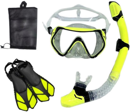 Attrezzatura da snorkeling per adulti - maschera, pinne, set di snorkeling - maschera da immersione panoramica - pinne per camminata - snorkel secco - set a tre pezzi per immersioni sportive all'aperto - set di immersione da nuoto - misura S/M (38-41)