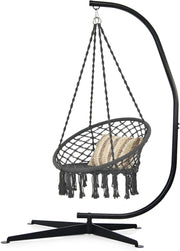 Supporto per Sedia Sospesa, Telaio Metallico Robusto per Amache/Sedia a Uovo/Sedia a Dondolo da Interno ed Esterno, con Carico di 150Kg, 111x84x207cm, Nero