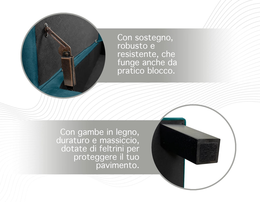 Divanetto In Velluto Panca Contenitore Pouf PortaOggetti Panca Sgabello A Pie Di Letto Cassapanca Ingresso Legno Massello Panchina - Petrolio