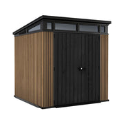 Pent 7x7 - Casetta da Giardino 216x226x218 cm 2 Ante per deposito attrezzi finitura effetto legno Evotech+ in Resina Marrone e Nero