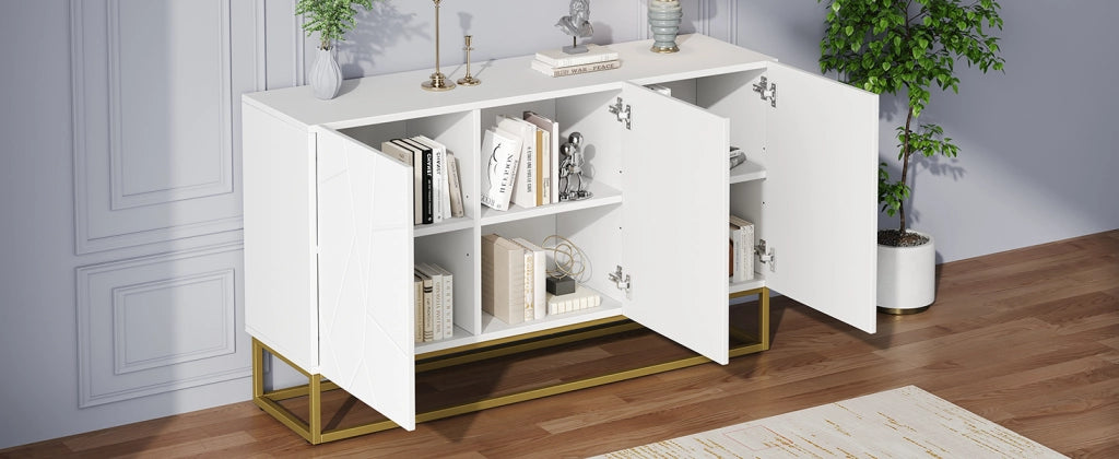 Credenza moderna bianca lucida mobile buffet 130 cm con 3 ante e base in metallo oro