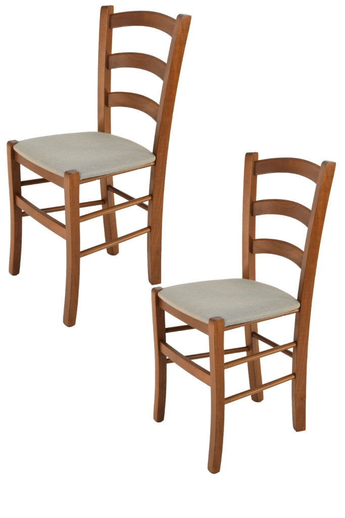 Set 2 Sedie Venice Tommychairs, struttura in faggio verniciata color noce chiaro e seduta rivestita in tessuto camoscio