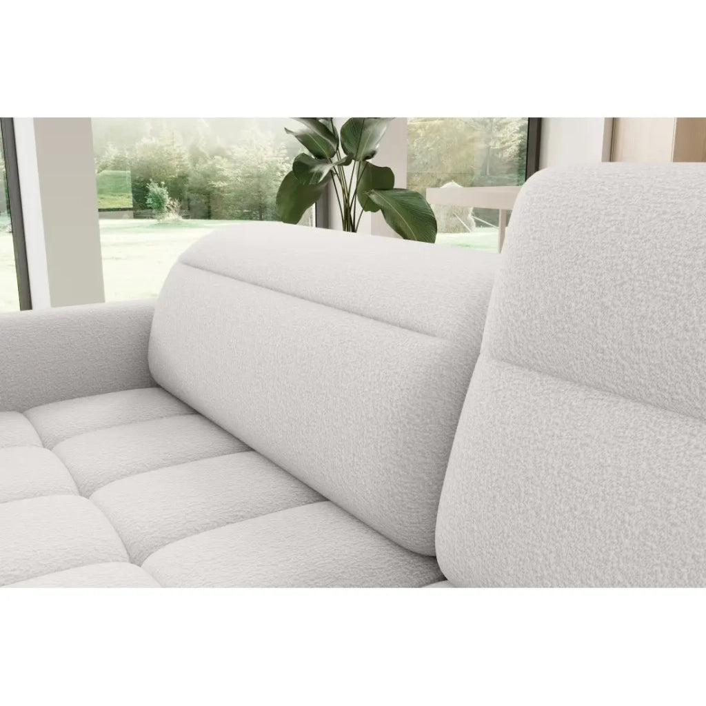 Divano ad angolo destro convertibile BARNEA 208 cm bianco chenille con contenitore