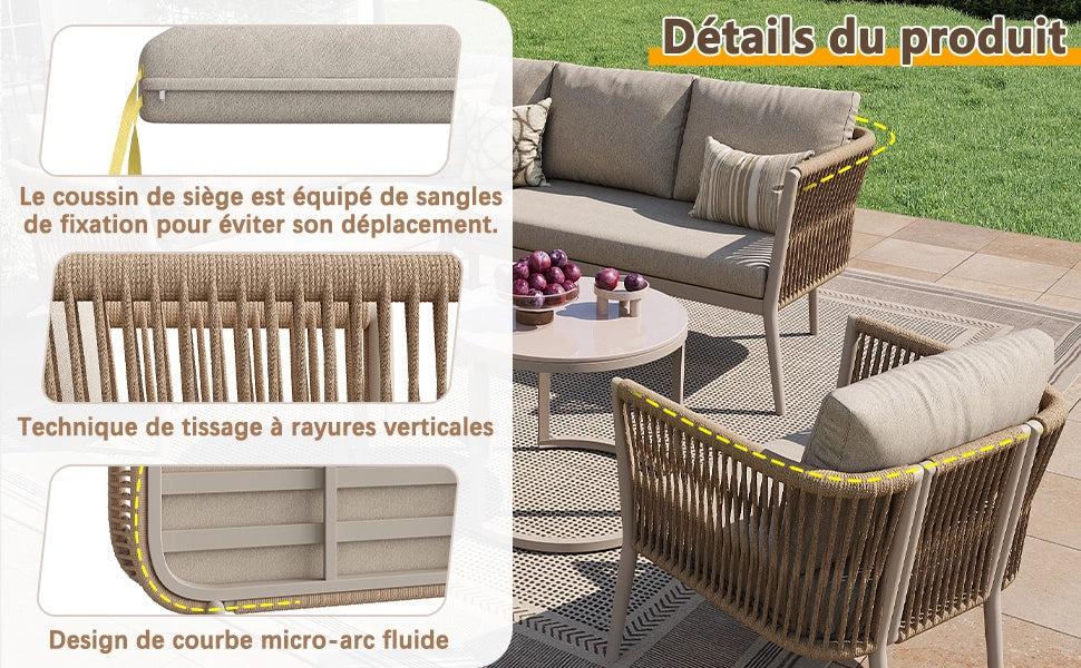 Set da giardino per 5-6 persone - Zephmum- Set modulare con cuscini e seduta resistente all'acqua, colore beige