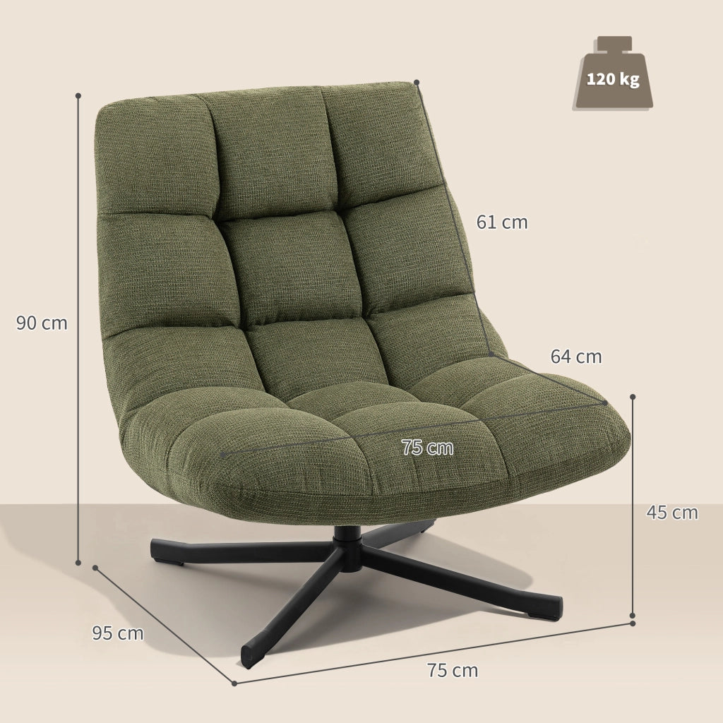 Poltrona girevole con ampia seduta ¨C zephmum ¨C verde, chenille, gambe in acciaio incrociate