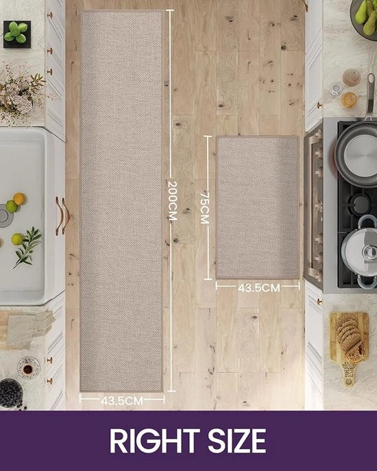 Materasso antiscivolo per cucina, 2 pezzi, tappeto da cucina, lavabile, alta qualità, per cucina, terrazzo e soggiorno, 43,5 x 75 cm + 43,5 x 200 cm, beige)
