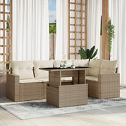 Set Divano da Giardino 6 pz con Cuscini Beige in Polyrattan