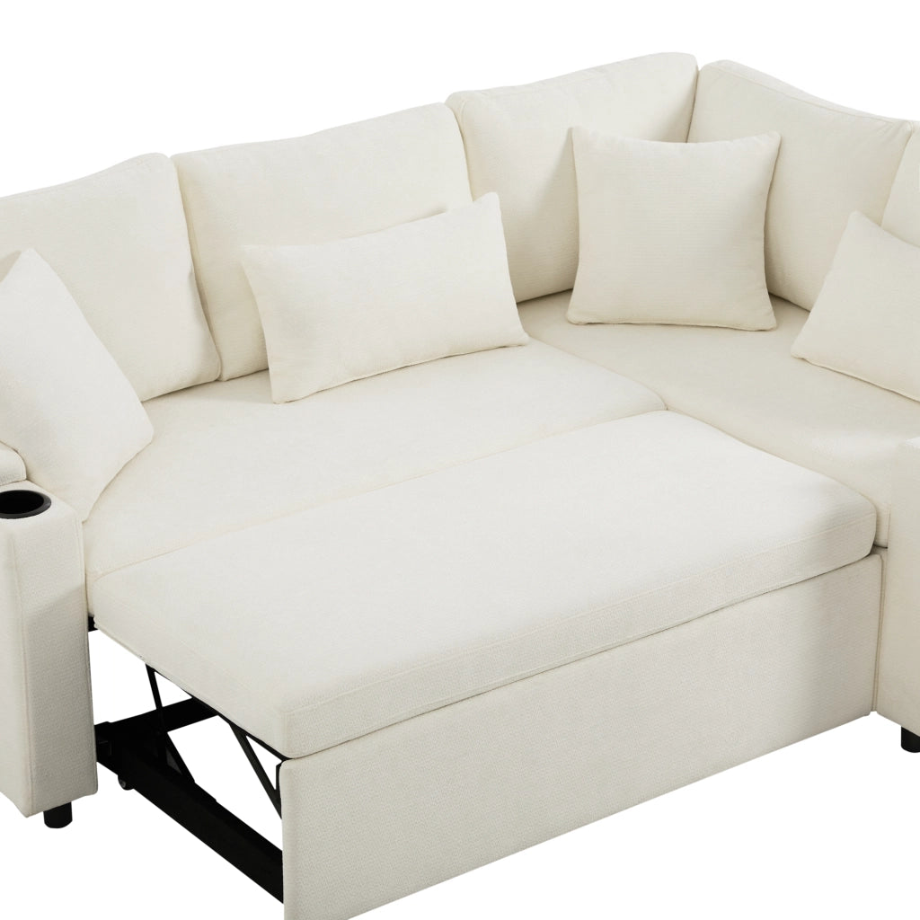 SOFÀ ANGOLARE Letto estraibile 206,5x141x86 cm Beige in ciniglia