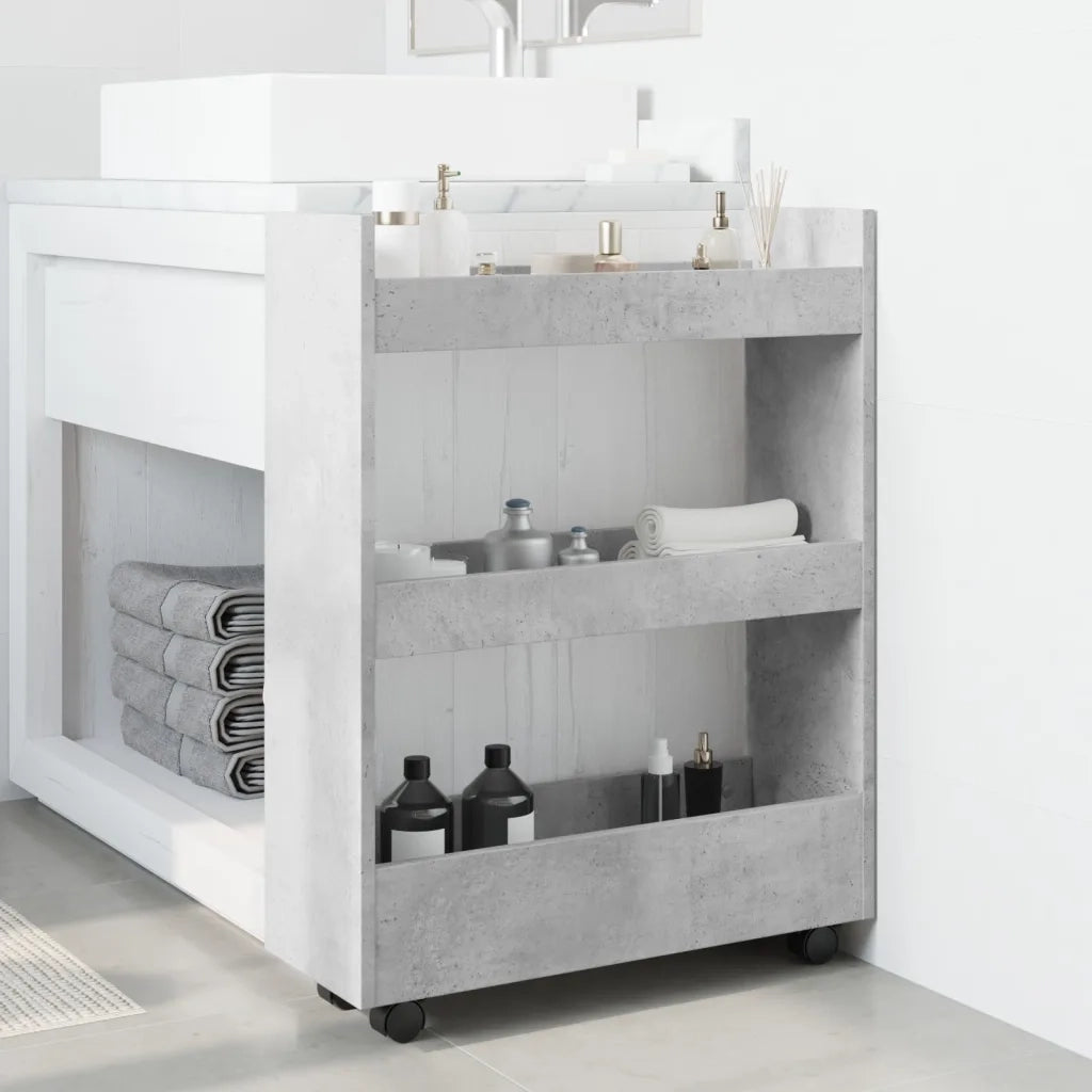 Carrello Stretto a 3 Livelli Grigio Cemento in Truciolato 855253