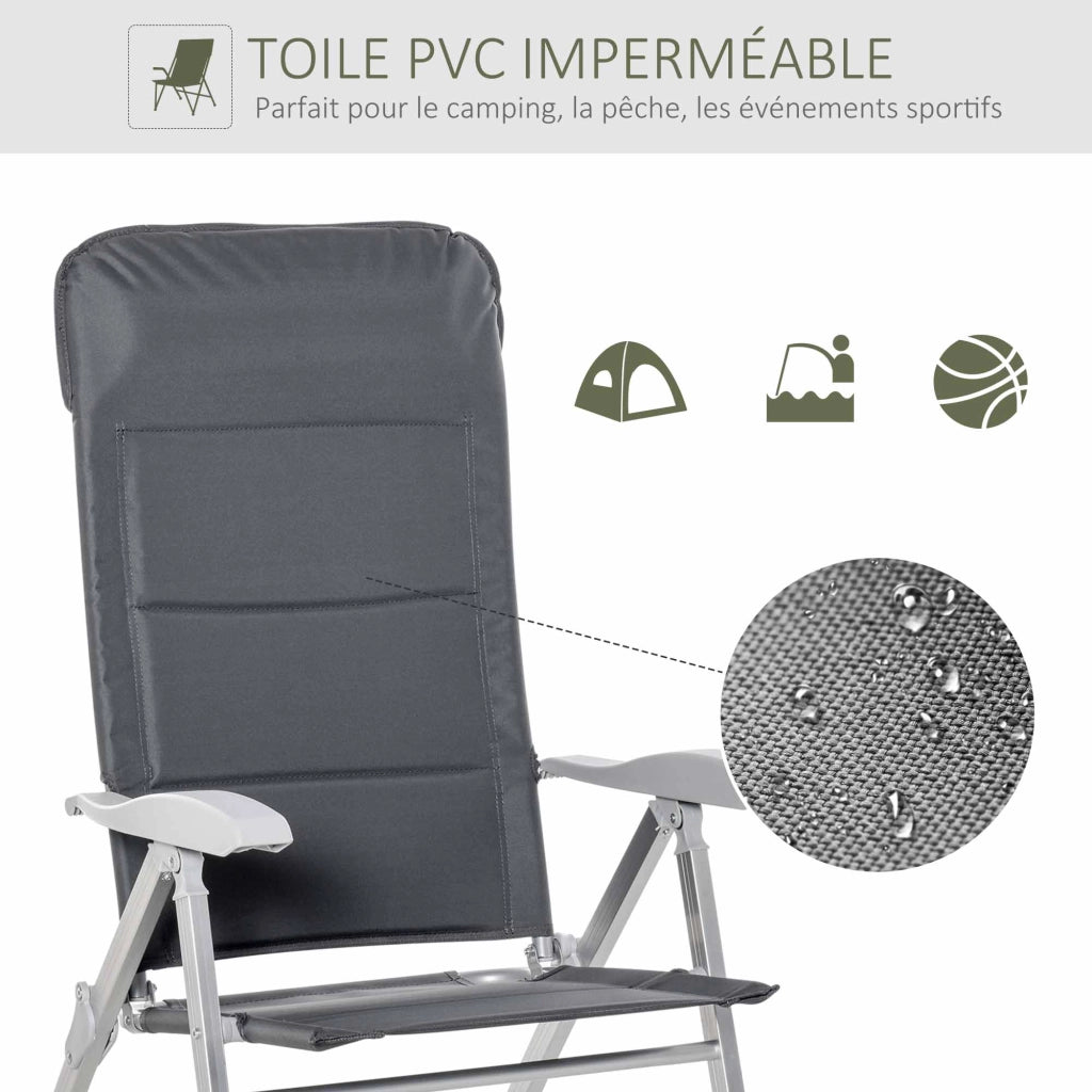 Sedia da giardino pieghevole con schienale alto e braccioli ¨C zephmum ¨C grigio