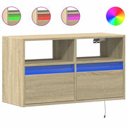 Mobile TV a Parete | Armadietto TV | Mobile Porta TV con Luci LED Rovere Sonoma 80x31x45 cm