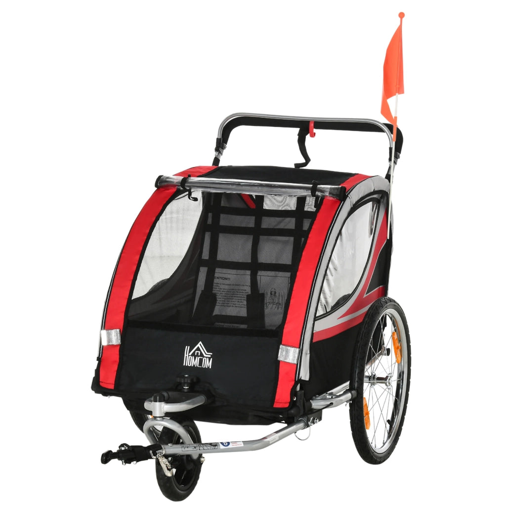 Carrello per Biciclette Bambini 2 in 1 con Funzione Jogger ¨C zephmum ¨C Rosso e Nero 142x75x101 cm