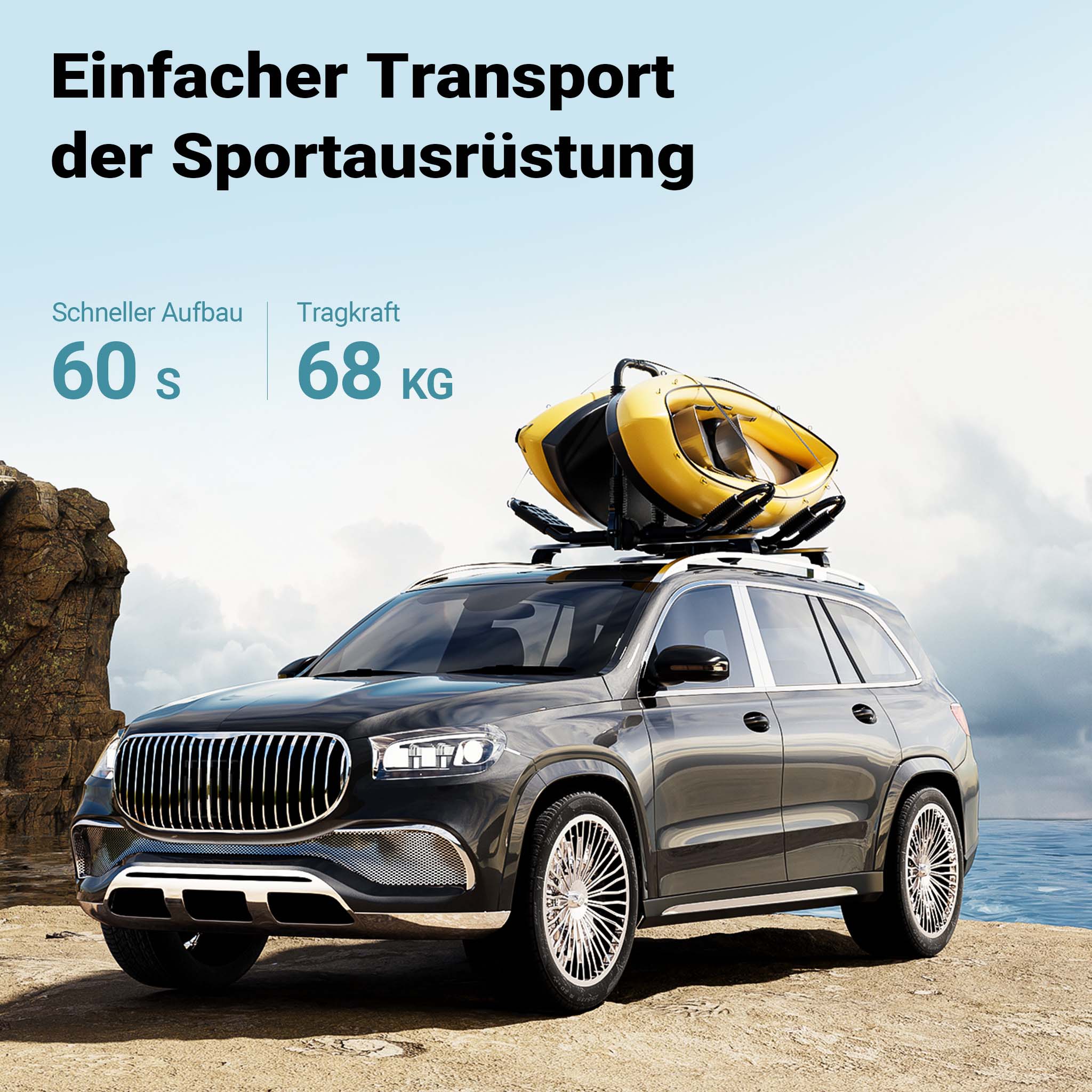 Porta kayak da auto a forma di J 2 pz. Ripiegabili In alluminio Porta canoa/kayak Cinghie incl.