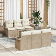Set Divano da Giardino con cuscino 7 pcs Beige polyrattan