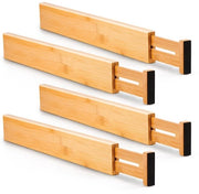 Divisore per cassetti in bambù a 4 riquadri, adatto per cassetti da 38,1-45 cm, organizzatore per cassetti regolabile, bilanciato a molla, per camera da letto, cucina e armadio a cassetti