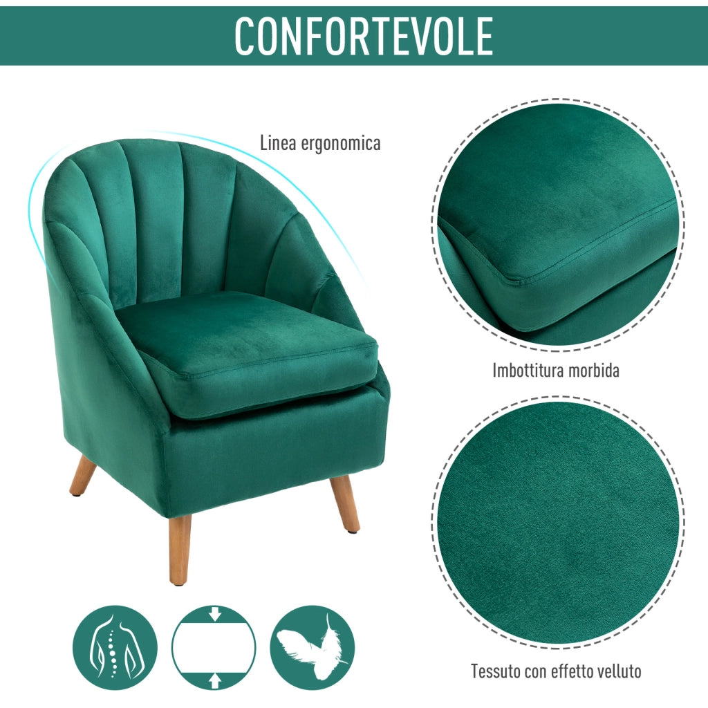 Poltrona in Velluto Verde con Imbottitura ¨C Zephmum ¨C Legno 67x65x77cm