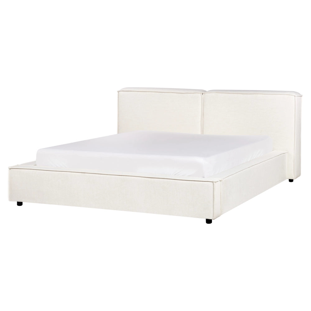 Letto matrimoniale in tessuto bianco sporco con struttura a doghe 160 x 200 cm stile classico camera da letto