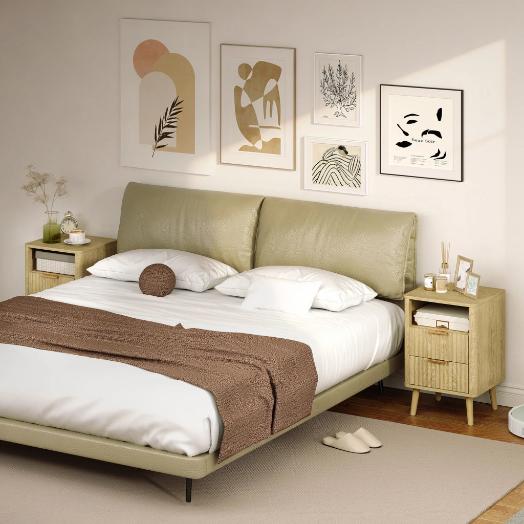 Comodino con 2 cassetti e vano aperto ¨C Zephmum ¨C Rovere 40x40x61 cm