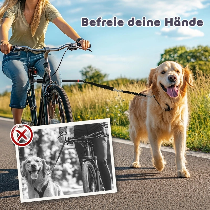 Guinzaglio per cani da bicicletta, corda elastica, tubo in acciaio, 124 cm, nero
