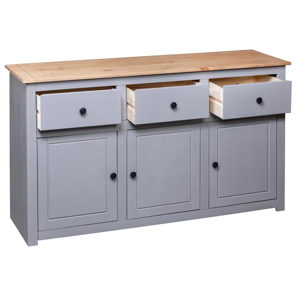 Credenza Grigia 135x40x80 cm in Legno Massello di Pino Panama 282704