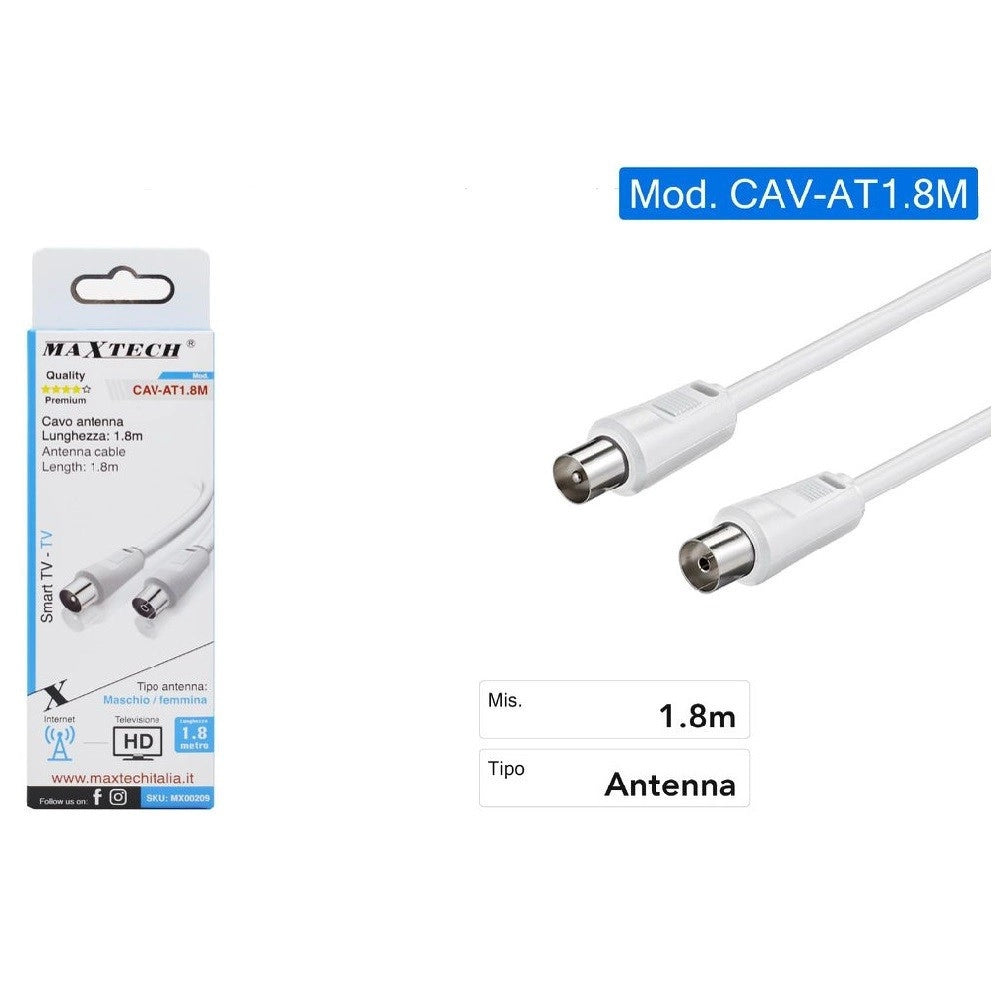 Trade Shop - Cavo Antenna Maschio-femmina 1.8mt Smart Tv - Tv Hd Internet Prolunga Cav-at1.8m -