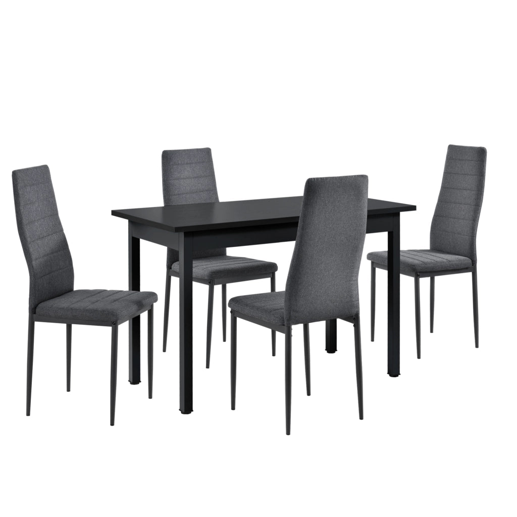 [en.casa] Arredo Sala da Pranzo Tavolo 120 x 60 x 75 cm MDF Nero con 4 Sedie Imbottite 96 x 43 x 52 cm Acciaio Poliestere Grigio