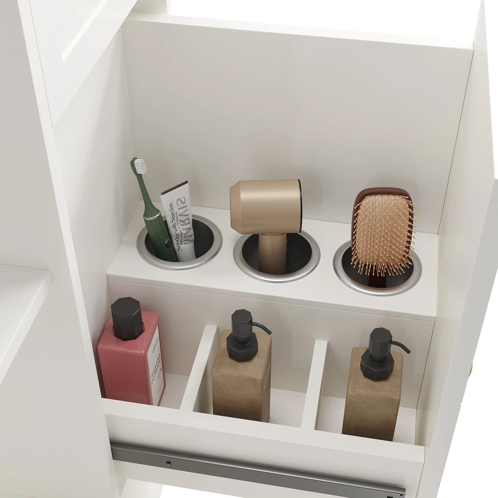 Mobile Bagno con Lavabo in Ceramica, LED e Ante a Specchio ¨C Xylo ¨C Bianco/Oro