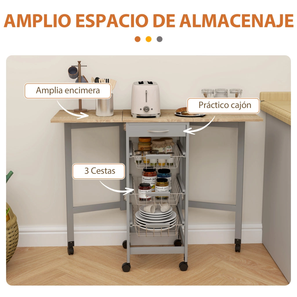 Tavolino Pieghevole con Ruote ¨C zephmum ¨C Grigio e Rovere 97x37x78 cm