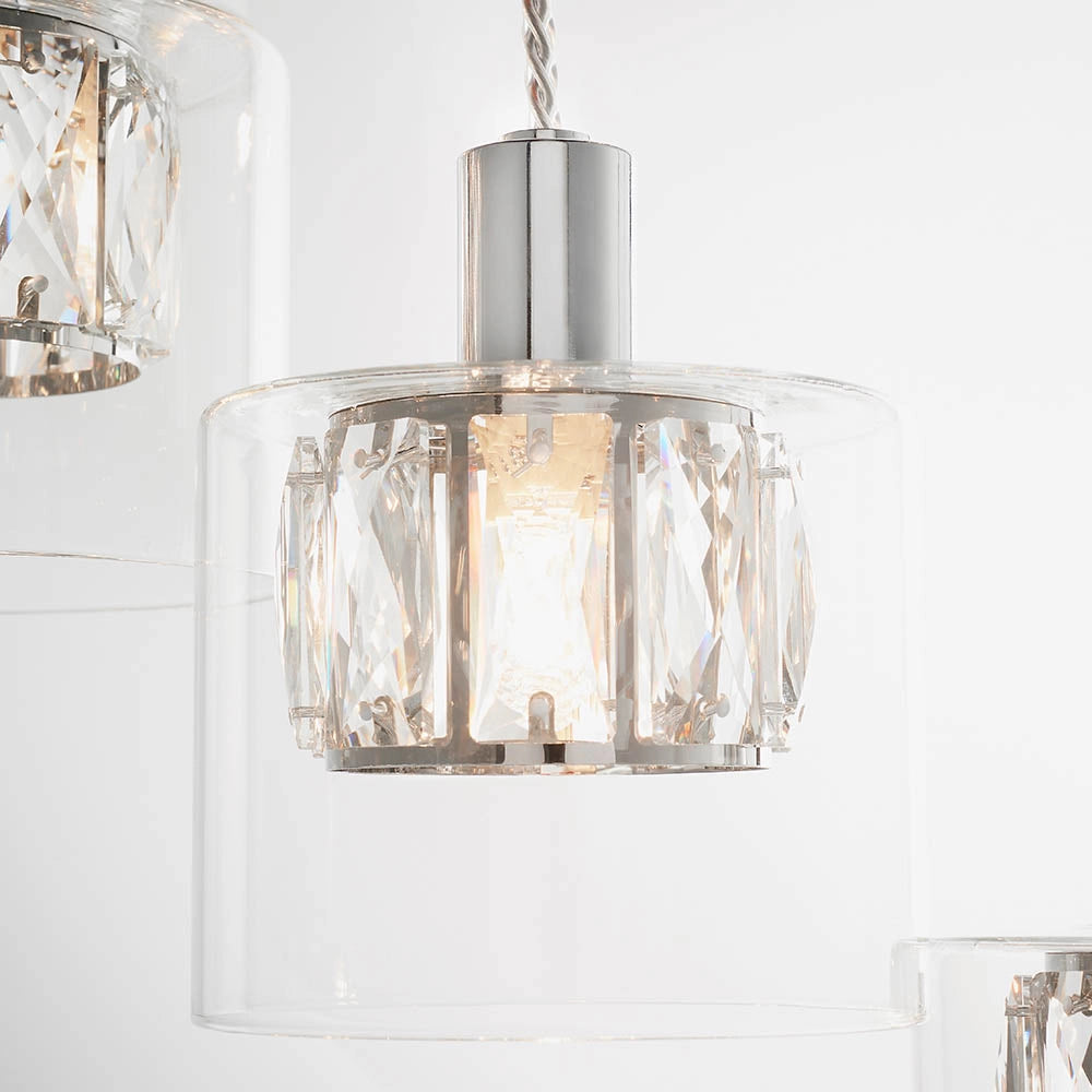 Lampadario rotondo cromo cristallo 12xG9 Endon Verina