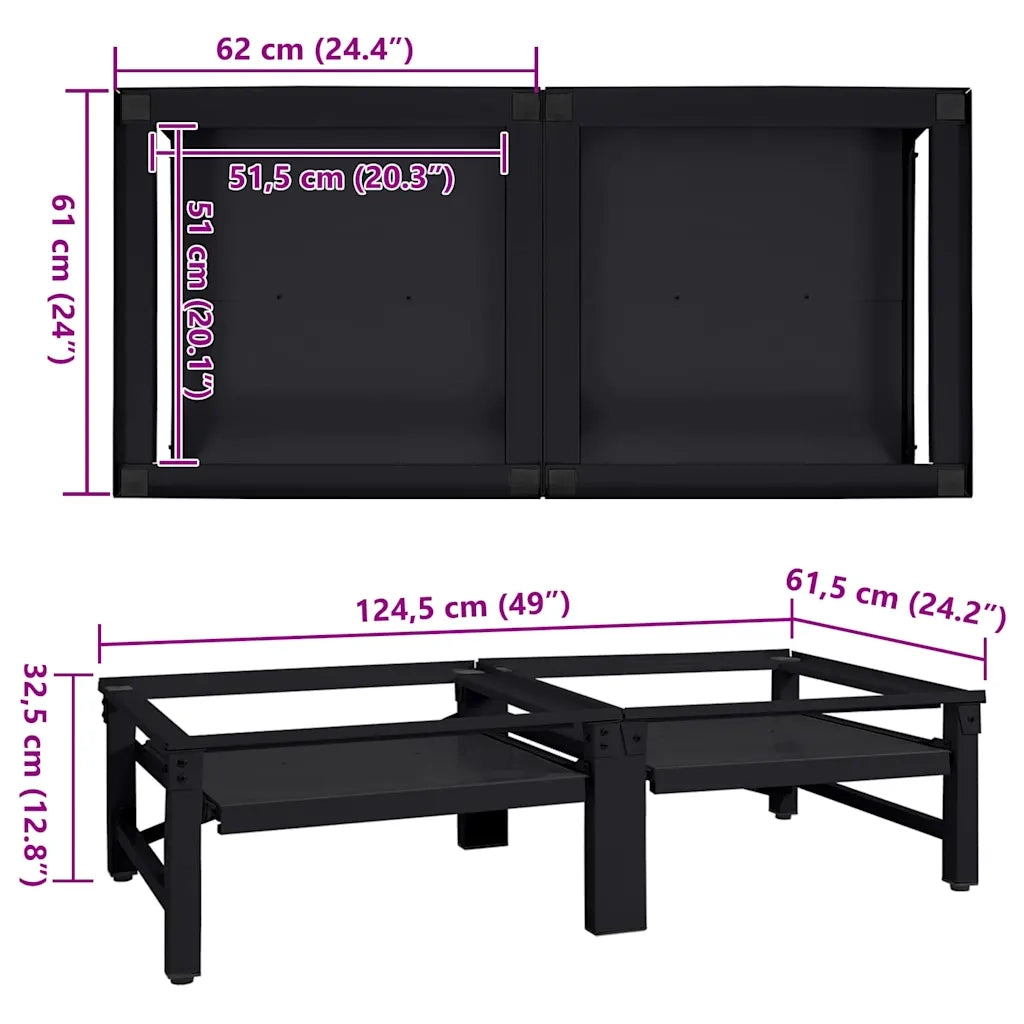 Pedestallo per Lavatrice 2 pcs Nero 124,5 x 61,5 x 32,5 cm