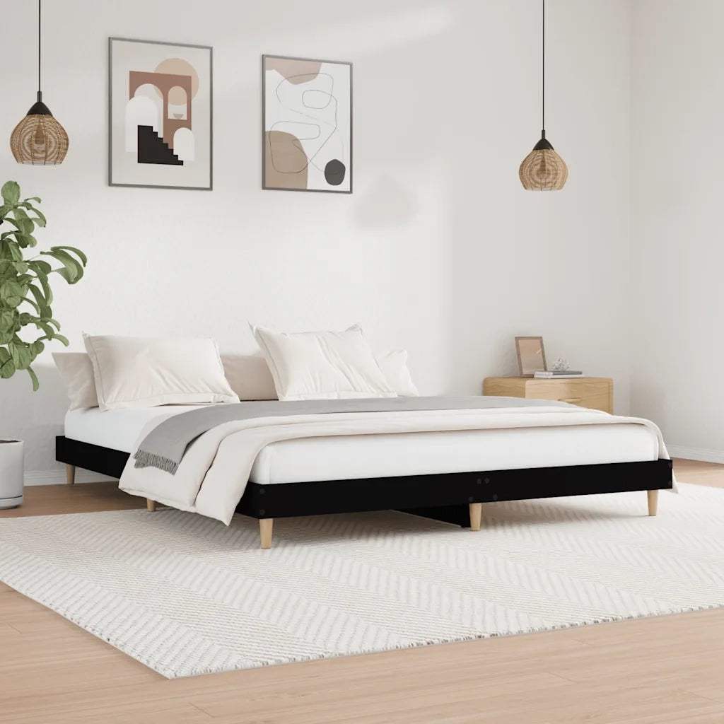 Letto matrimoniale | Letto per adulti | Giroletto Nero 120x200 cm in Legno Multistrato