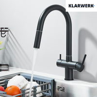 Jana | Raccordo estensibile premium a 3 vie grigio titanio opaco | Rubinetto osmosi da cucina in acciaio inox |. Filtro 3 connessioni ad arco alto