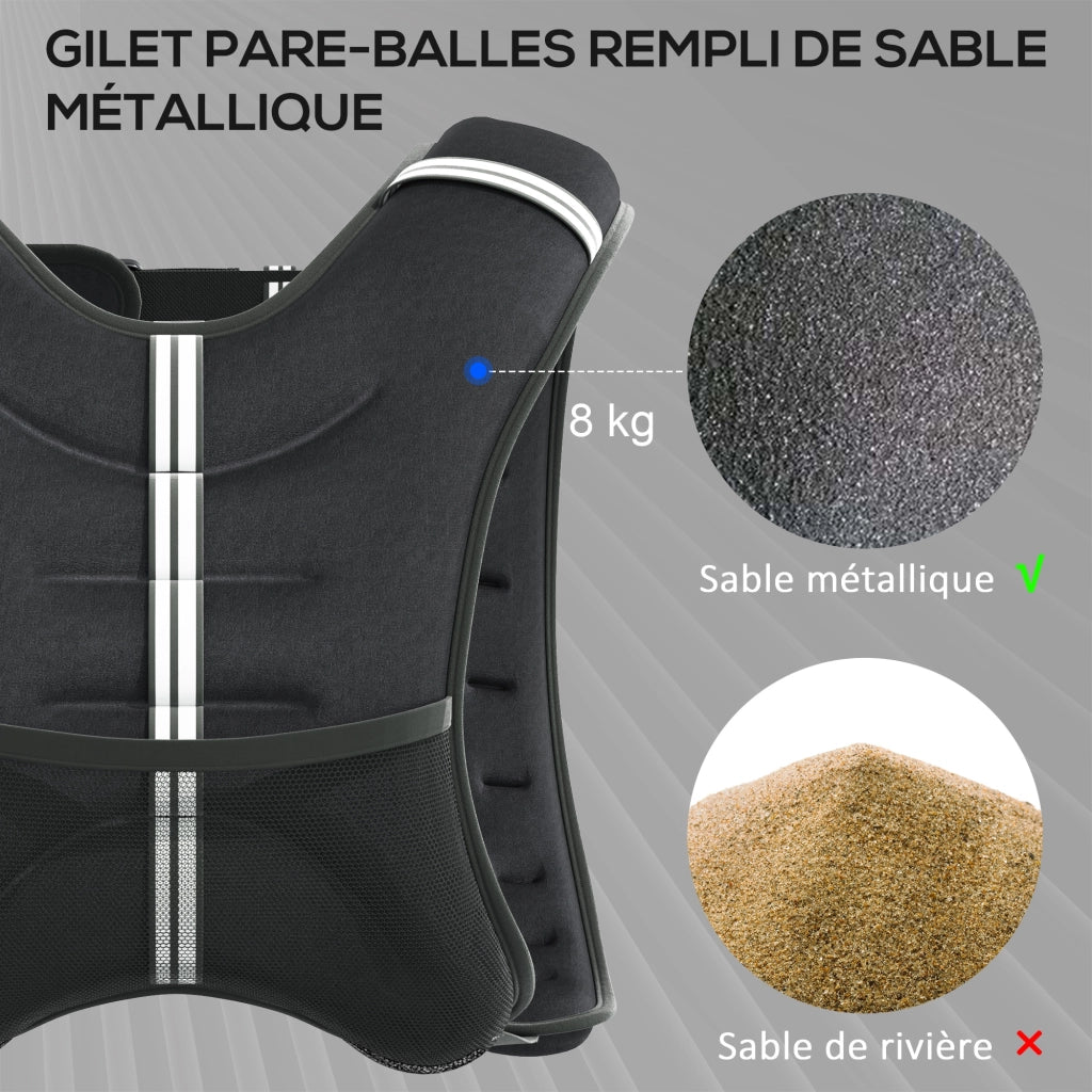 Gilet pesato 8 kg ¨C zephmum ¨C sabbia metallica, nero, tessuto Oxford