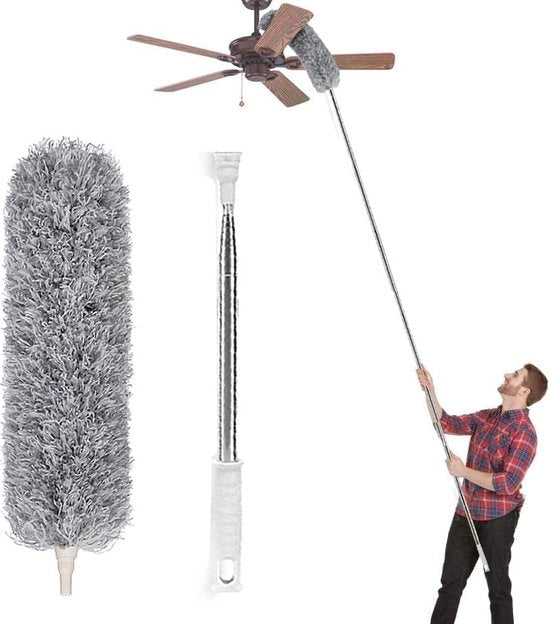 Stendardo estensibile con manico telescopico in acciaio inossidabile, microfibra, spazzola con setole flessibili, rimuove facilmente polvere e ragnatele, lunghezza estensibile 78 - 245 cm