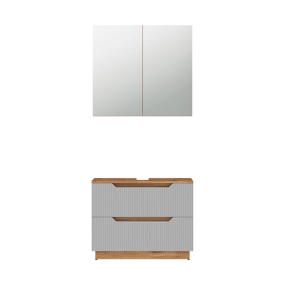 Vicco Set di mobili da bagno Rovere/grigio a righe 2 parti