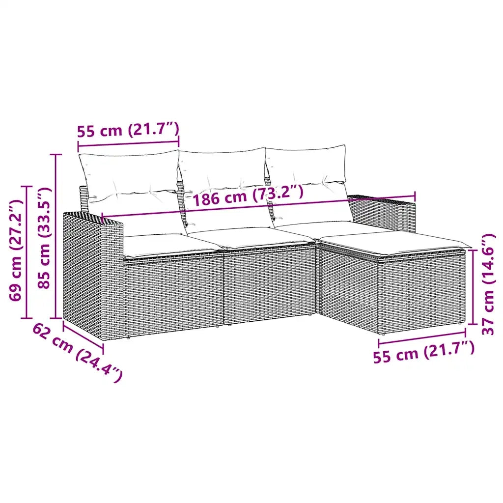 Salotto da Giardino-Set Divani da Giardino 4 pz con Cuscini Nero in Polyrattan 521342