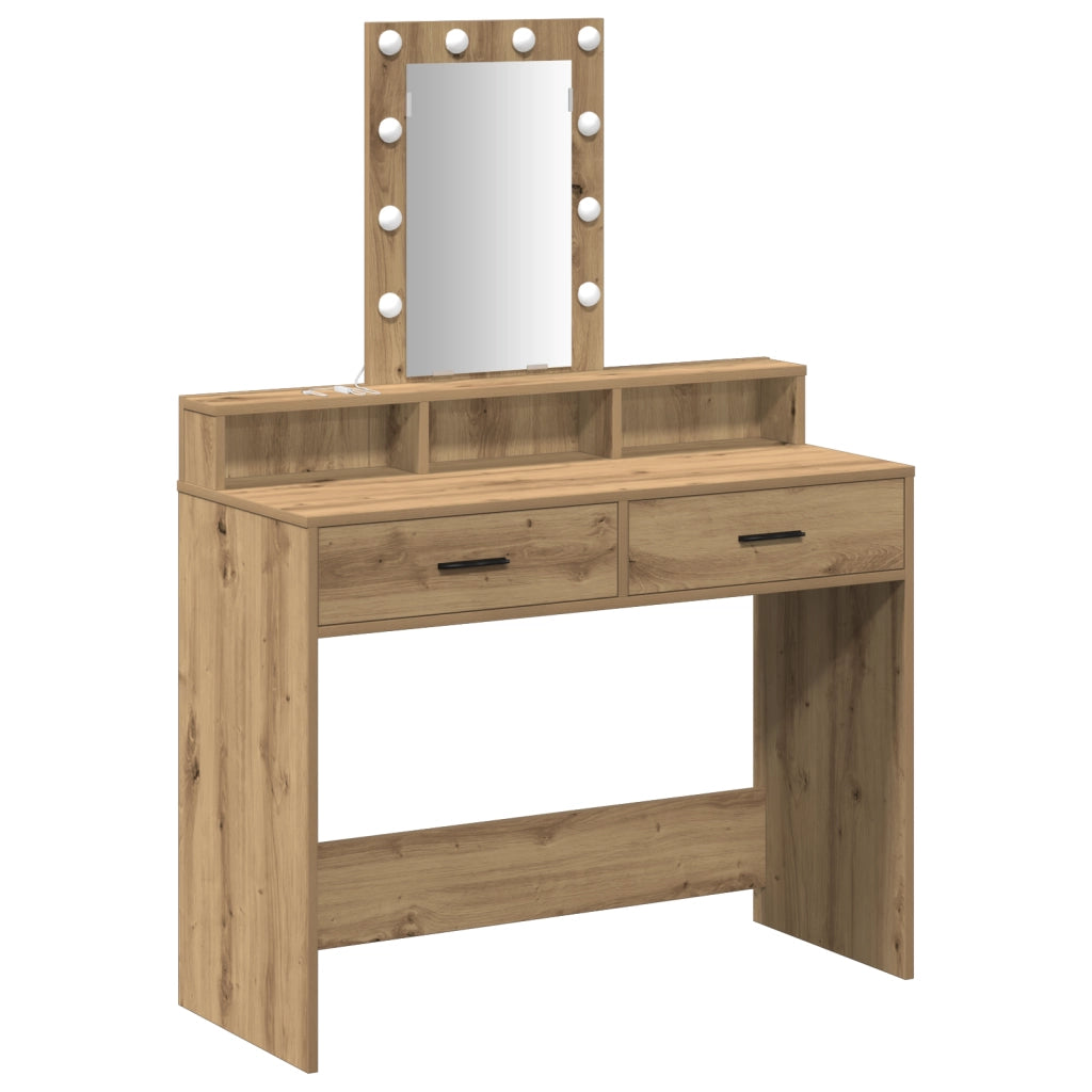 Tavolo da trucco con luci LED Rovere Artigianale 100x41x140 cm