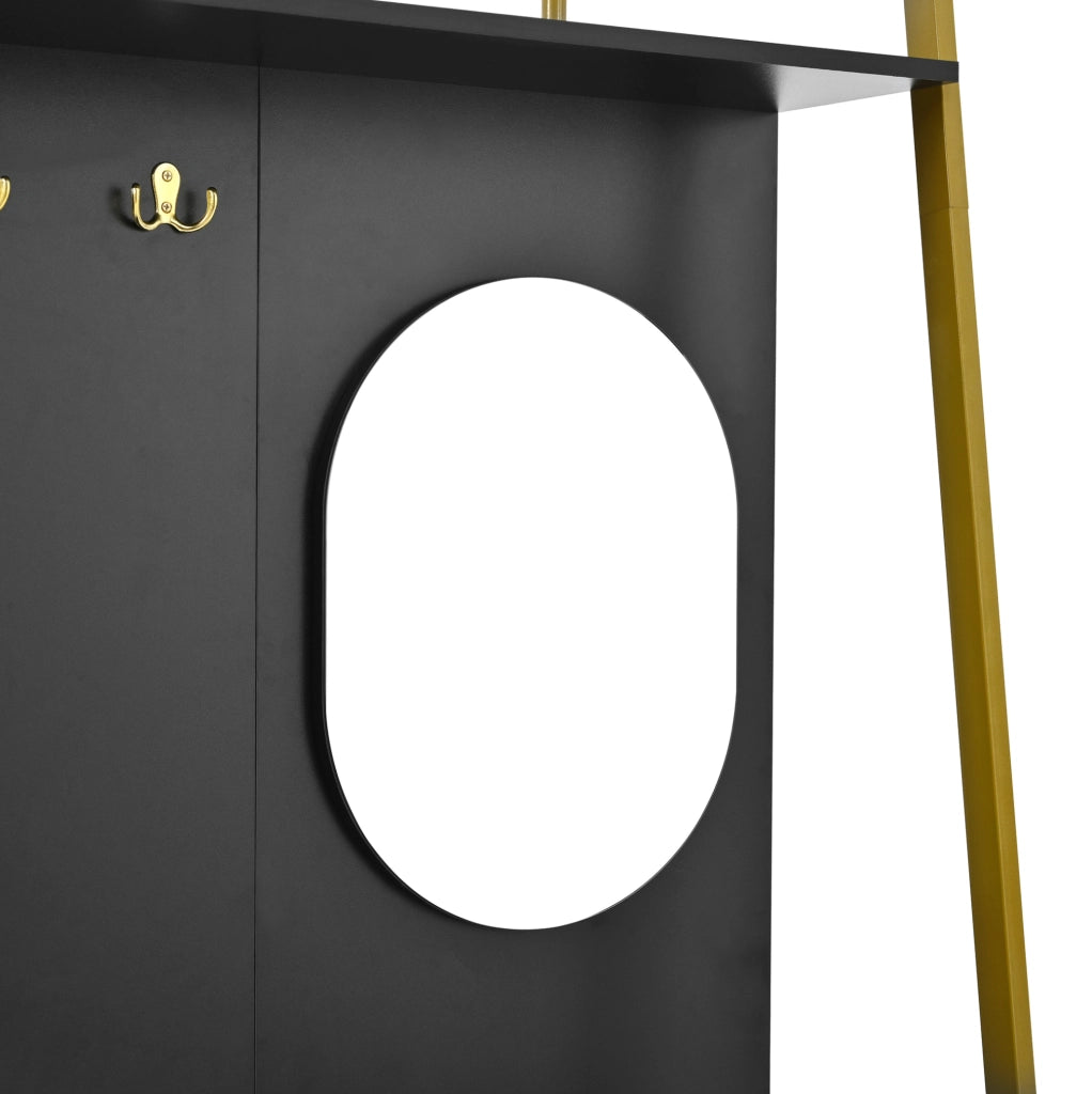Guardaroba compatto moderno con specchio e ganci in metallo; 78 x 38;5 x 180;5 cm; nero