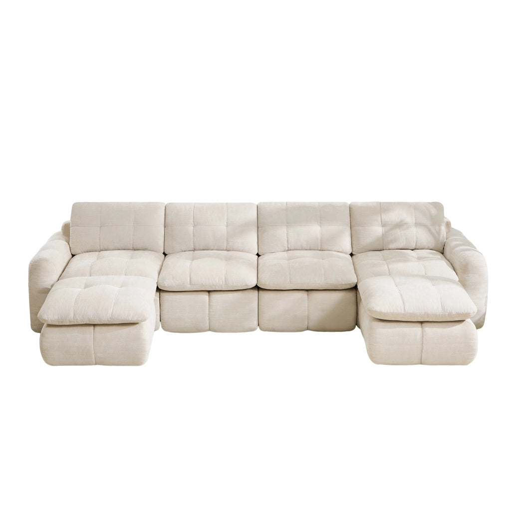 Divano modulare senza struttura in chenille beige; 334 × 160 × 68 cm