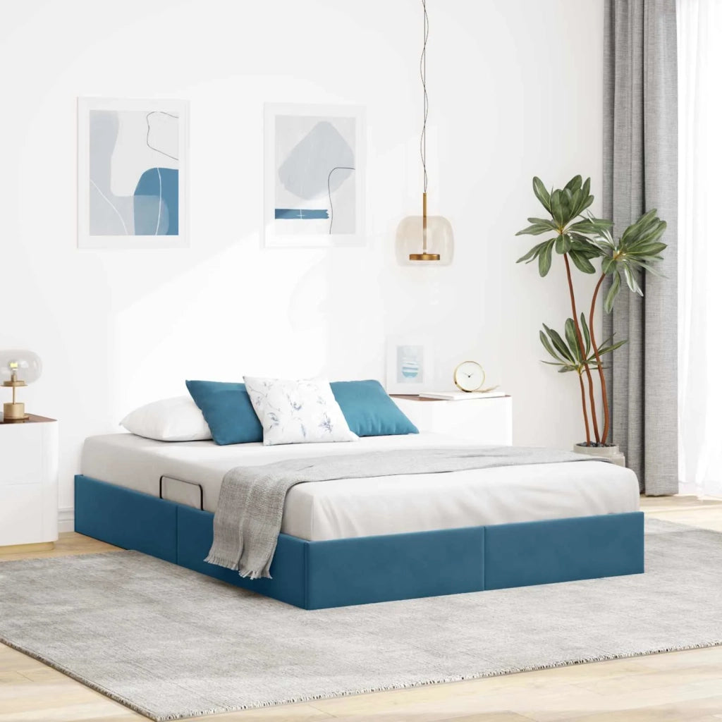 Letto ottomano con archiviazione Blu Scuro 140 x 200 cm Velluto