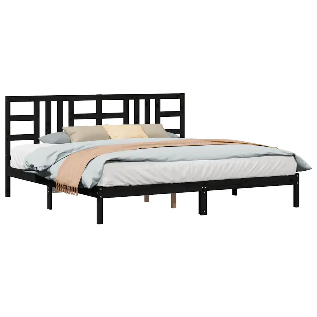 Giroletto-Struttura Letto Nero in Legno Massello 200x200 cm 125814