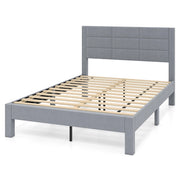 Struttura letto matrimoniale 200 x 140 CM con testiera in morbido tessuto di velluto e supporto a doghe di legno-Letto piattaforma imbottito Grigio