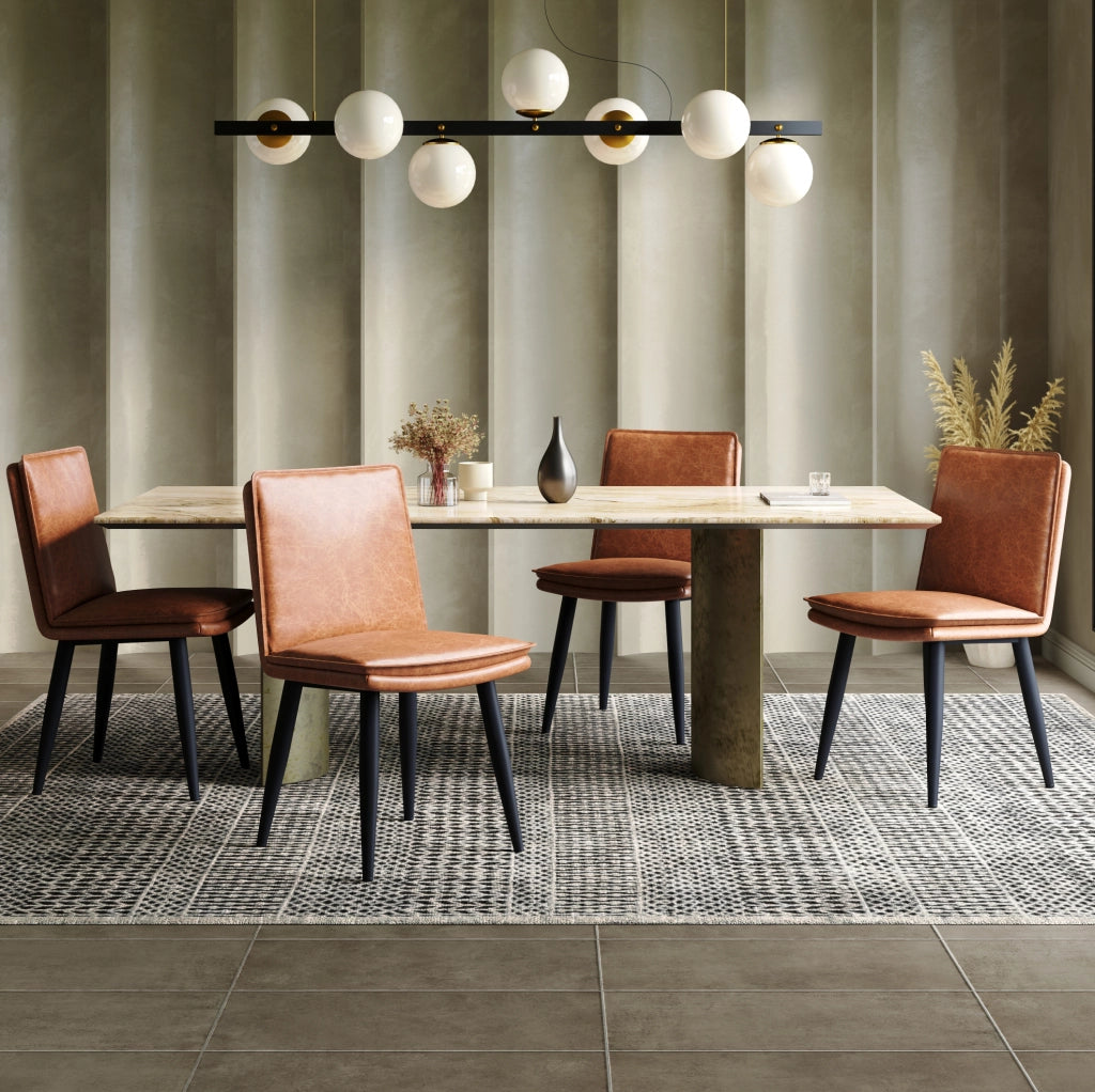 Set di 2 sedie da pranzo moderne in PU marrone con cuscino a doppio strato e gambe in metallo