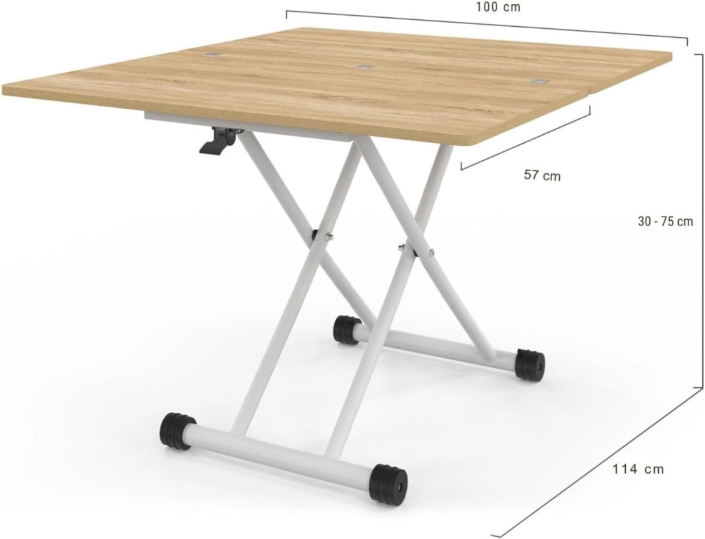 Tavolino 2 in 1 URBANA, trasformabile in tavolo da pranzo rettangolare, 100 cm, legno e bianco