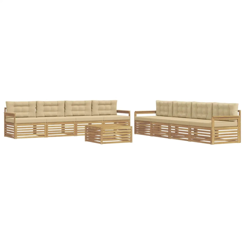 Set di divani da esterno 9 pcs Bianco e Beige Poliestere