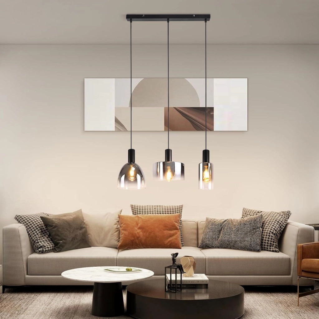 Lampada a sospensione ZMH per sala da pranzo 3 fiamme E27 grigio fumo 180CM Lampada a sospensione per scale